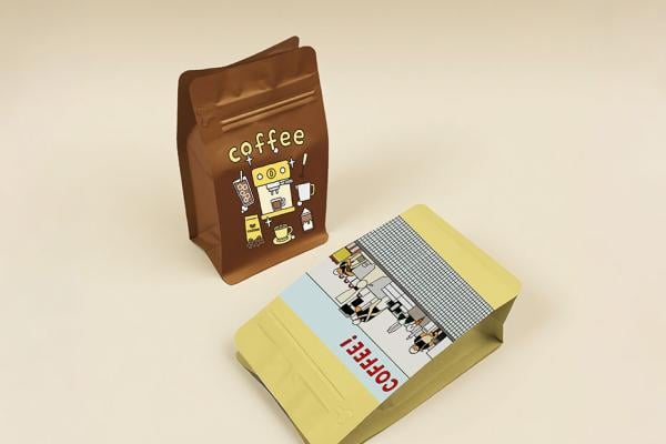 Sacchetto a fondo piatto con chiusura a otto lati per chicchi di caffè